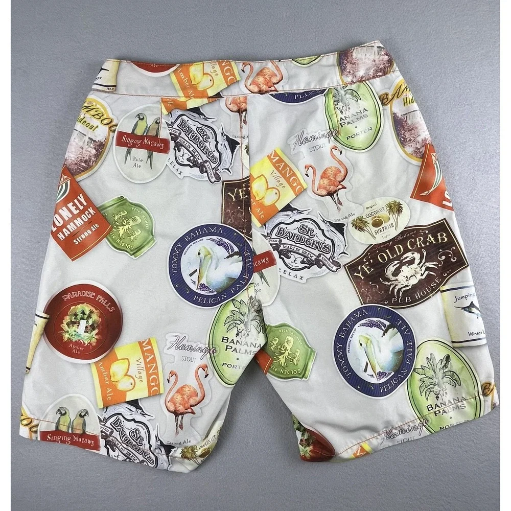 Tommy Bahama Board Shorts Mens 30 White Beer Label Print‎ Relax Swim Trunks